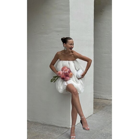 ACLER Otley Strapless Organza Mini Dress in White Size US 6 - Picture 2 of 16